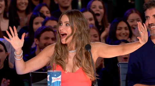 Sofia Vergara couldn't contain her excitement and surprised as Gabriel Henrique broke out in song. (NBC)