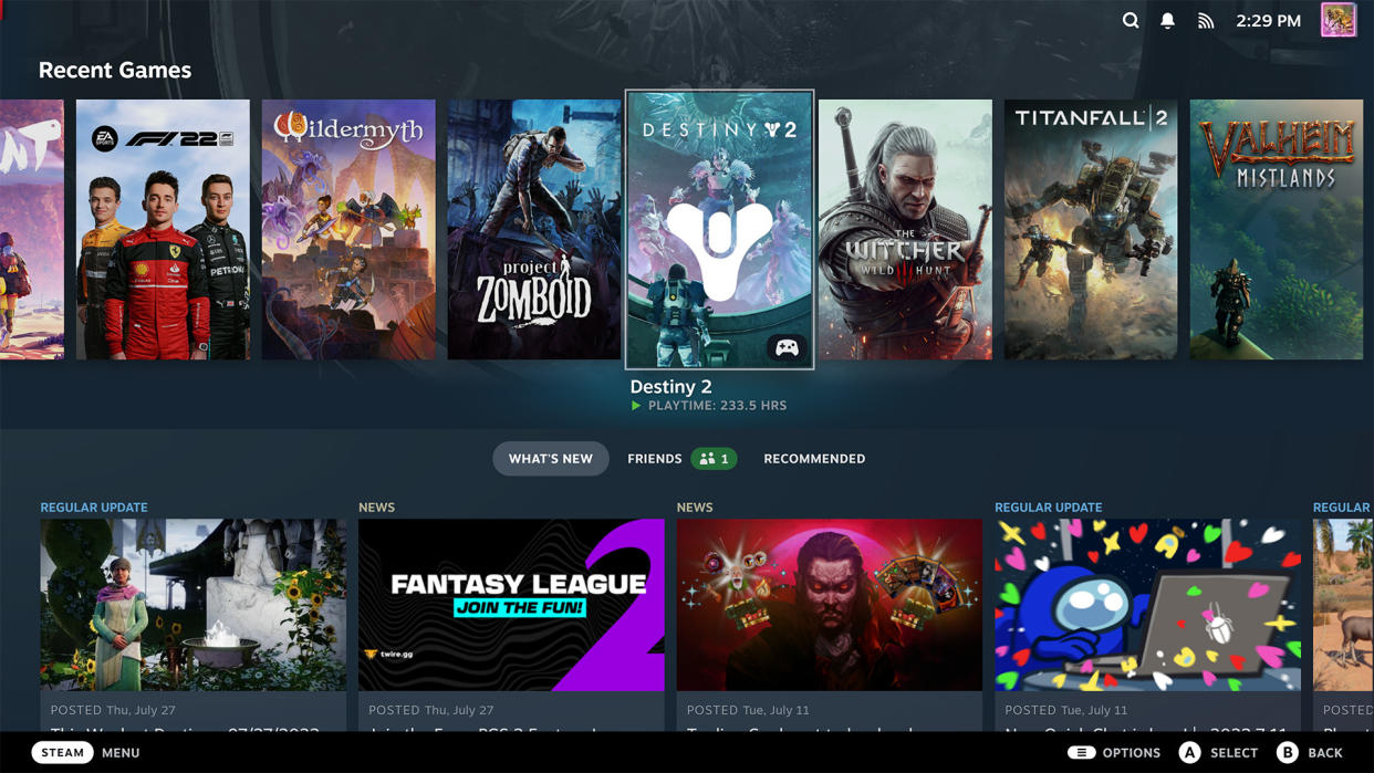  Steam's big picture mode with the recent overhauled look matching the Steam Deck. 