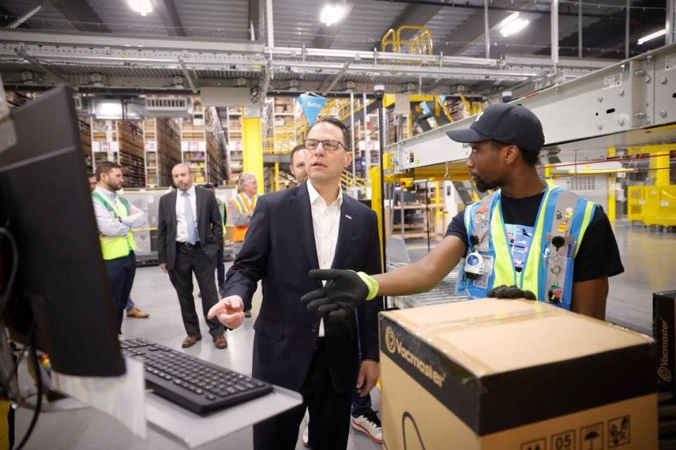 Gov. Josh Shapiro attended the opening of an Amazon fulfillment center in York, in October 2023.