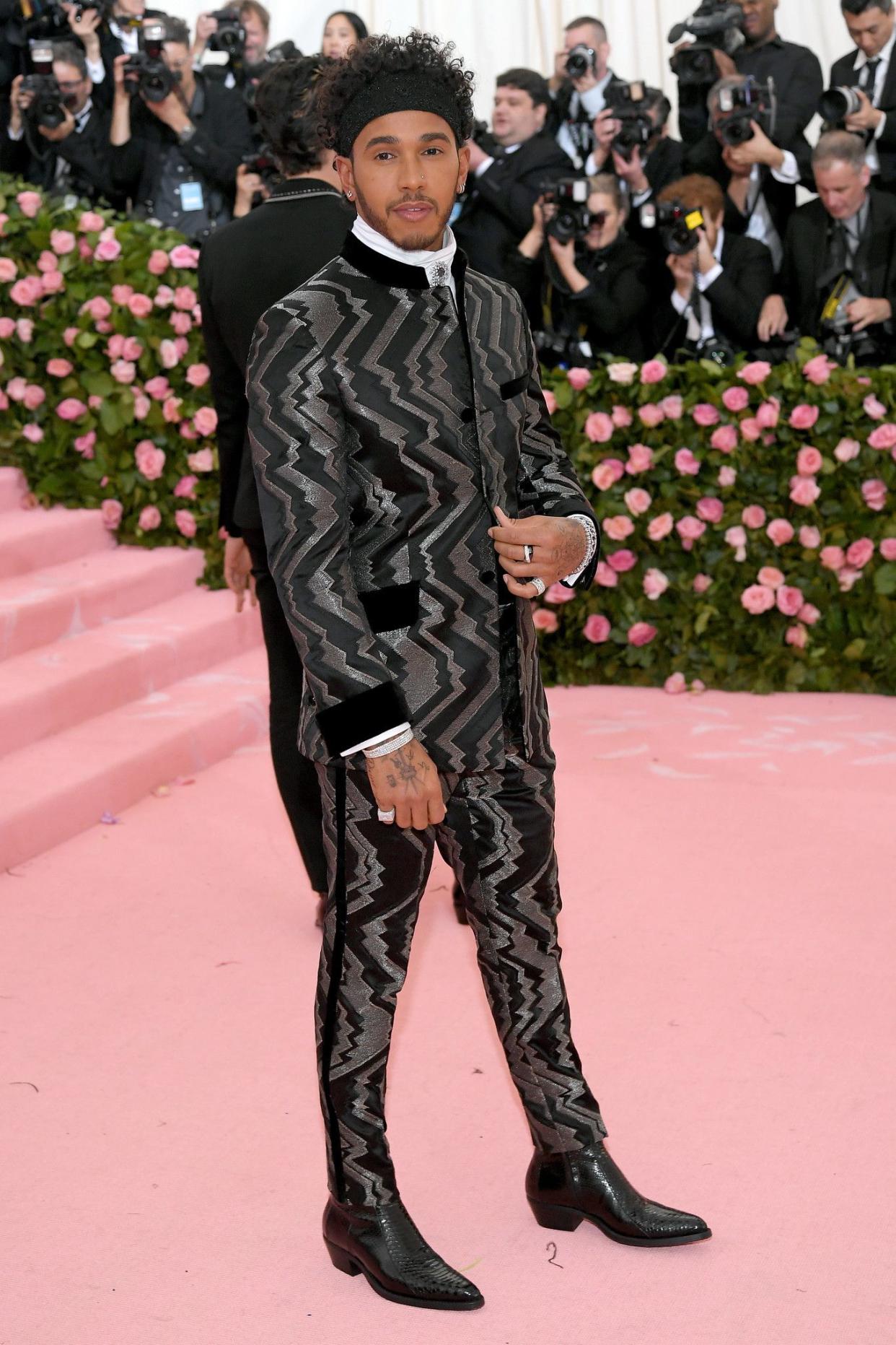 Lewis Hamilton attends The 2019 Met Gala Celebrating Camp: Notes on Fashion at Metropolitan Museum of Art on May 06, 2019 in New York City.