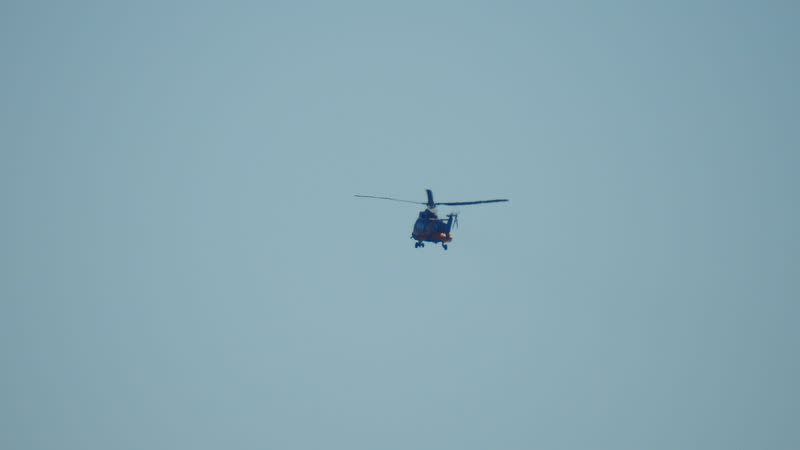 Hellenic Air Force helicopter departs Chios Airport en route to Greek island Samos for SAR mission