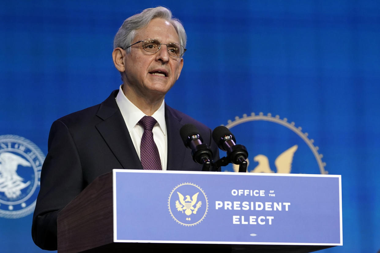 Merrick Garland speaks in Wilmington, Del., on Jan. 7. (Susan Walsh/AP)