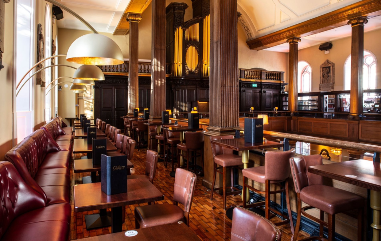 Inside a converted church turned into a bar