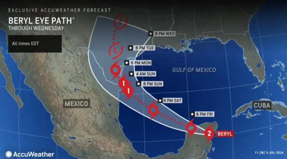 AccuWeather forecast for path of Hurricane Beryl as makes landfall in Mexico (AccuWeather)