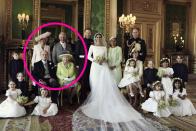 <p>It's customary in royal wedding family portraits for the bride's family to be on one side and the groom's family on the other - but this was an unique circumstance. Per tradition, Queen Elizabeth and Prince Philip are sitting in front of the <a rel="nofollow noopener" href="https://www.goodhousekeeping.com/life/parenting/a20743285/prince-charles-as-a-father/" target="_blank" data-ylk="slk:Prince of Wales;elm:context_link;itc:0;sec:content-canvas" class="link ">Prince of Wales</a> and Duchess of Cornwall. Since <a rel="nofollow noopener" href="https://www.goodhousekeeping.com/life/a19991645/meghan-markle-mom-doria-ragland/" target="_blank" data-ylk="slk:Meghan's mom;elm:context_link;itc:0;sec:content-canvas" class="link ">Meghan's mom</a> was the only person to attend, the Duke and Duchess of Cambridge rounded out the "bride's side." The decision regarding where people stand is ultimately up to the photographer, former royal editor for <em>The Sun</em> and <a rel="nofollow noopener" href="https://www.amazon.com/Prince-Harry-Inside-Duncan-Larcombe/dp/0008196508?tag=harpersbazaar_auto-append-20&ascsubtag=[artid|10056.a.20775748[src|[ch|" target="_blank" data-ylk="slk:Prince Harry biographer;elm:context_link;itc:0;sec:content-canvas" class="link ">Prince Harry biographer</a> Duncan Larcombe told <a rel="nofollow noopener" href="https://www.harpersbazaar.com/celebrity/latest/a20775748/official-royal-wedding-family-portrait-positions-significance/" target="_blank" data-ylk="slk:Bazaar.com;elm:context_link;itc:0;sec:content-canvas" class="link ">Bazaar.com</a>.</p>
