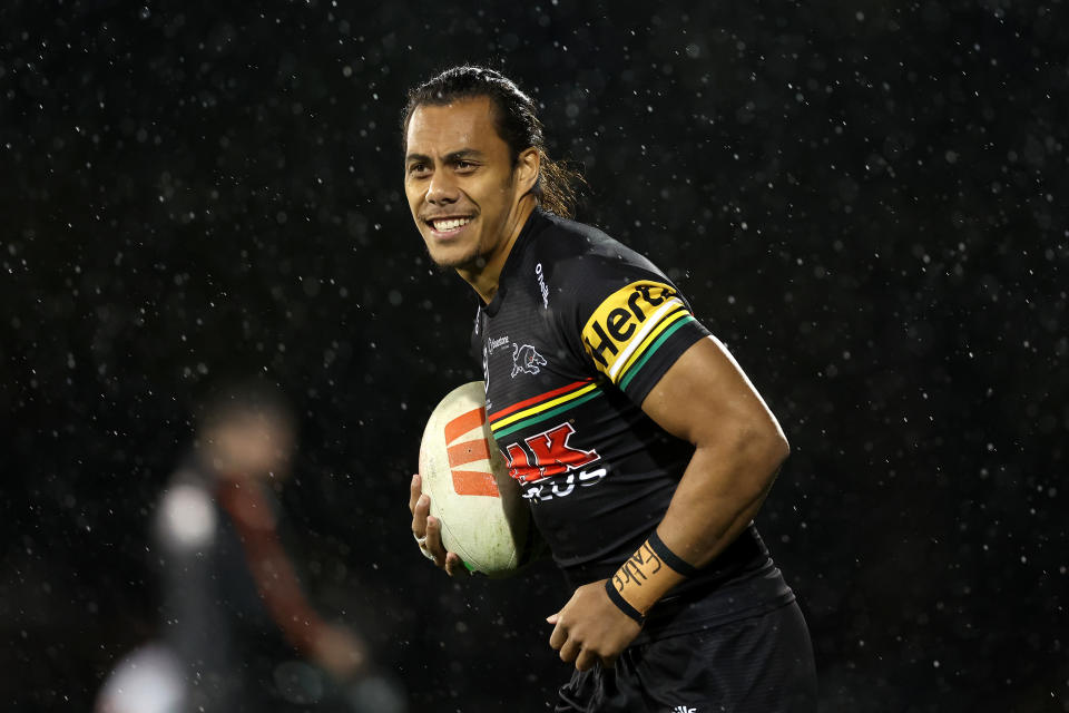 BATHURST, AUSTRALIA - APRIL 29:  Jarome Luai of the Panthers 
warms up during the round nine NRL match between Penrith Panthers and Wests Tigers at Carrington Park on April 29, 2023 in Bathurst, Australia. (Photo by Mark Metcalfe/Getty Images)