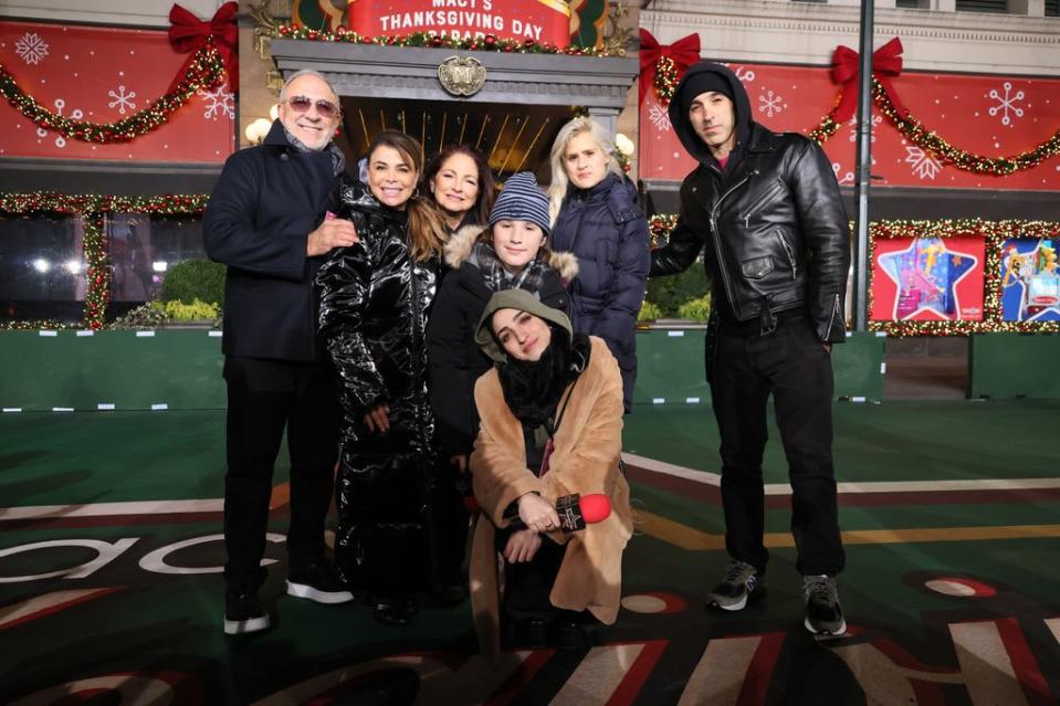 Emilio and Gloria and their family Sasha Argento Estefan Coppola, Lara Coppola, Nayib Estefan and Emily Estefan joined Paula Abdul during a rehearsal for 2022's Thanksgiving Day Parade in NYC. a