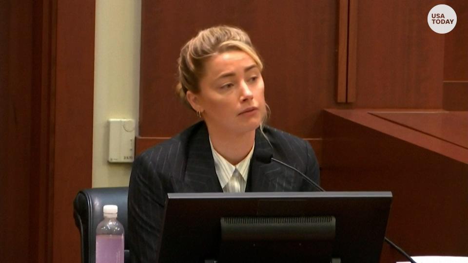 Amber Heard testifies during the defamation trial.
