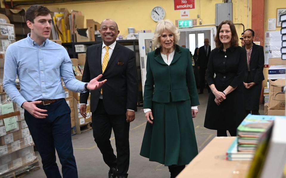 The Queen Consort also visited the Book Aid International depot in south London - Eddie Mulholland for The Telegraph