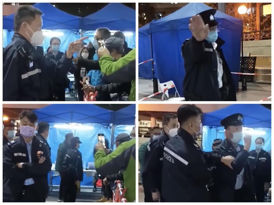 網上流傳短片，大圍新翠邨檢測站日前有警民罵戰。