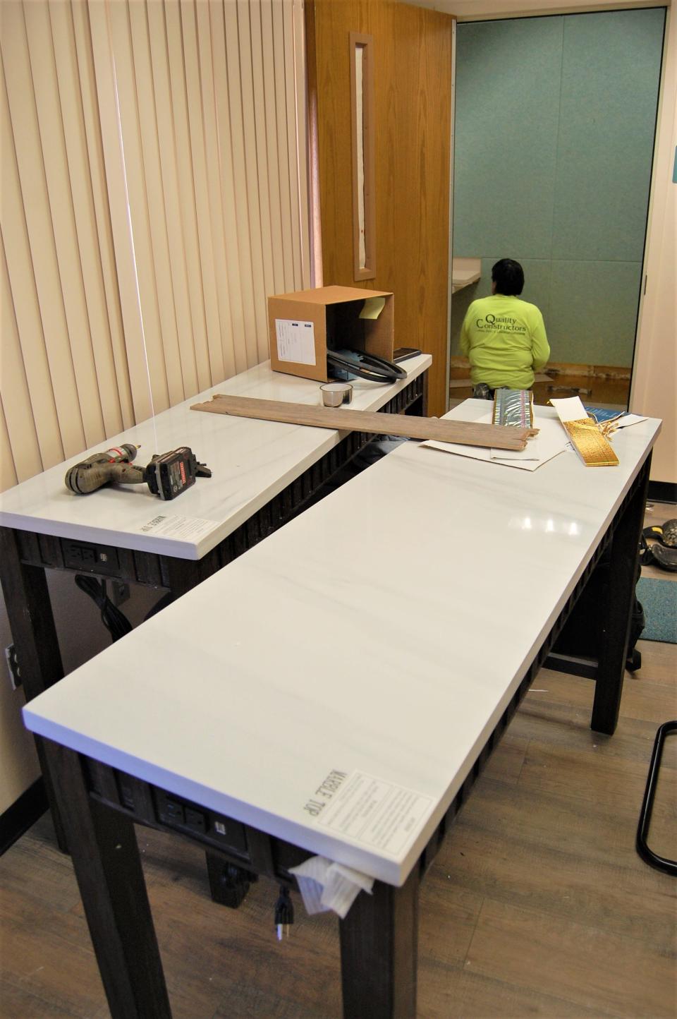 New marble countertops await installation at the Bloomfield Public Library on Jan. 12.