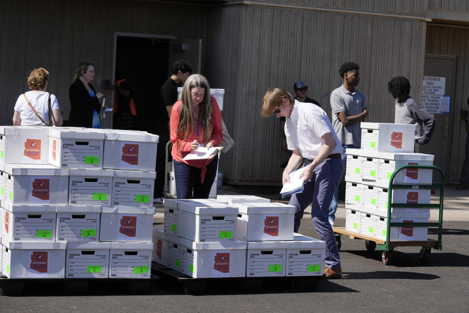 Arizona abortion-rights supporters deliver over 800,000 petition signatures to the capitol to get abortion rights on the November general election ballot Wednesday, July 3, 2024, in Phoenix. (AP Photo/Ross D. Franklin)