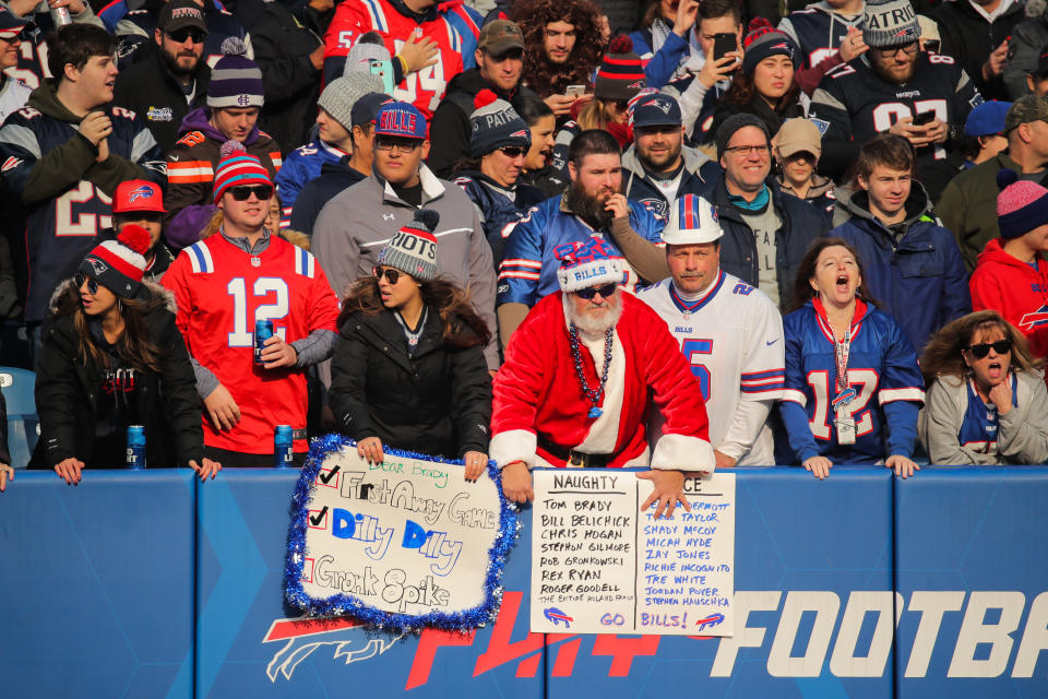 Santa probably wasn't the culprit who tossed a sex toy onto the field in the Patriots-Bills game in Orchard Park, N.Y. (Getty Images) 
