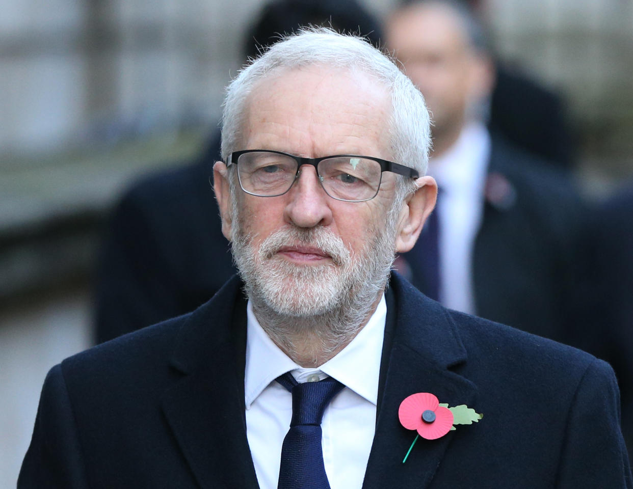 Labour Party leader Jeremy Corbyn in Downing Street arriving for the Remembrance Sunday service at the Cenotaph memorial in Whitehall, central London.