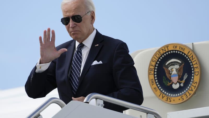 President Joe Biden waves as he exits Air Force One before boarding Marine One at Hagerstown Regional Airport, Thursday, Aug. 17, 2023, in Hagerstown, Md. Could Biden face a primary election challenge?