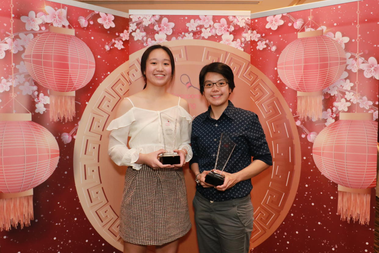 Singapore Bowling Federation's Youth Bowler of the Year Arianne Tay (left) and Bowler of the Year Cherie Tan. (PHOTO: Eldridge Chang)