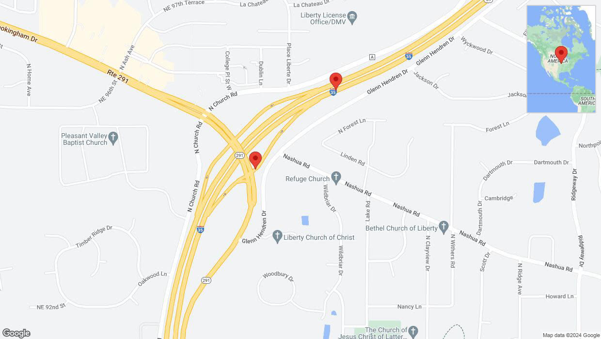 A detailed map that shows the affected road due to 'Glenn Hendren Drive temporarily closed in Liberty' on July 3rd at 3 p.m.