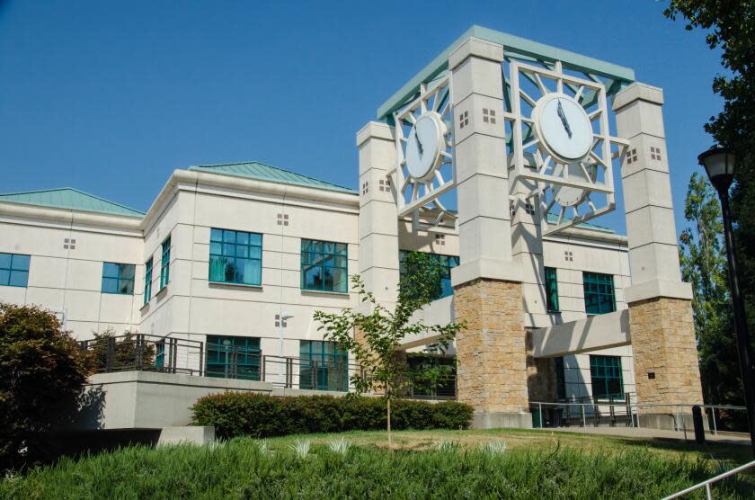 The clocktower infront of the library at SSU. Sonoma State University has the largest collection of human remains and cultural artifacts to return to Native tribes, with more than 185,000 pieces.