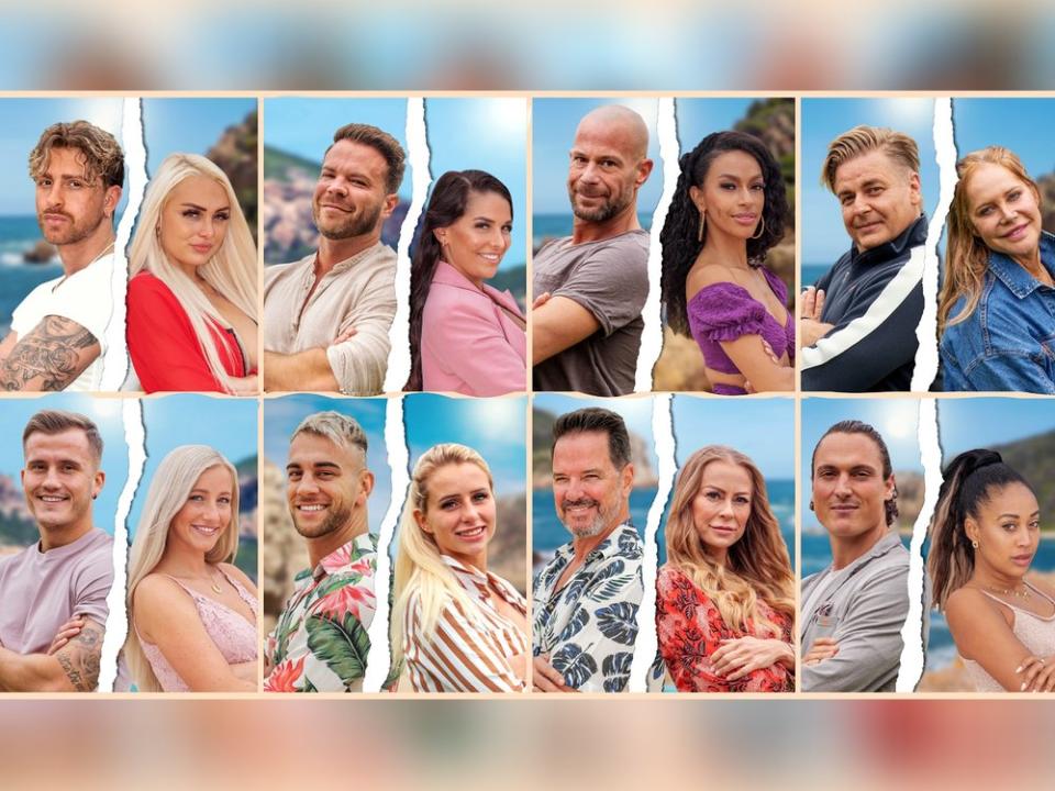 V.l.o.: Luigi Birofio "Gigi" und Michelle Daniaux, Marcus Muth und Meike Emonts, Markus Kok "Koki" und Cecilia Asoro, Patrick Eid und Doreen Dietel. V.l.u.:Robin Riebling und Lena Schiwiora, Serkan Yavuz und Carina Spack, Alex Jolig und Jenny Elvers, Dominik Wirlend und Sarah Joelle Jahnel. (Bild: RTL / Seapoint)