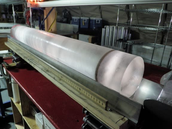 The dark band is an ash layer in the West Antarctic divide ice core.