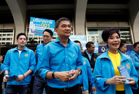 FILE PHOTO: Democrat Party leader and former Thailand's Prime Minister Abhisit Vejjajiva is seen during his campaign rally in Bangkok, Thailand January 29, 2019. REUTERS/Soe Zeya Tun/File photo