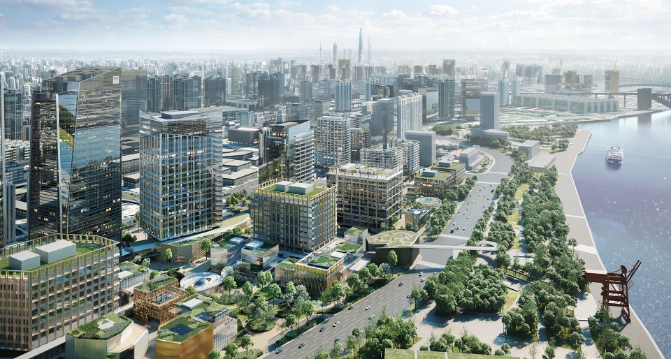 An illustration of the Shanghai West Bund Financial Hub, to be completed in 2027.