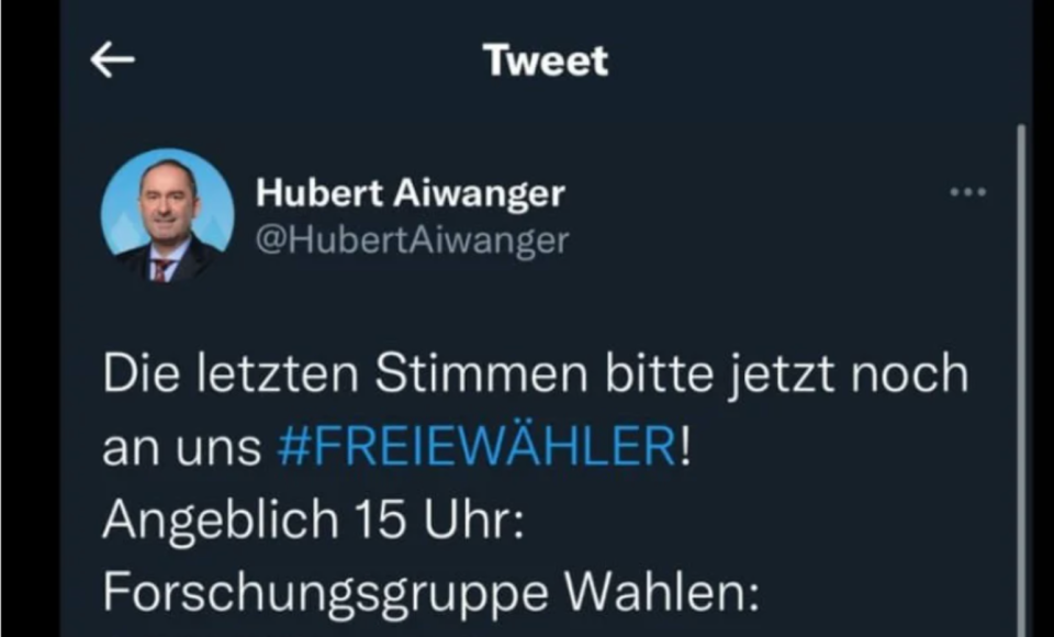 Ein Ausschnitt von Aiwangers Post am Sonntag.