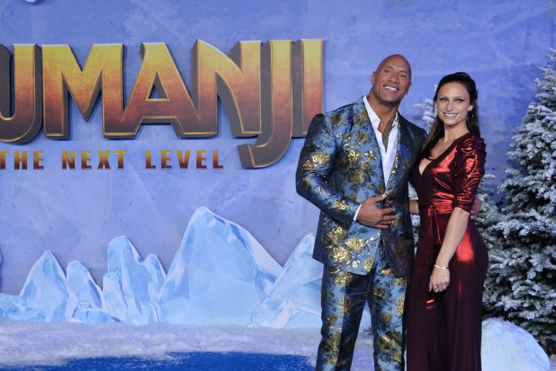 Dwayne Johnson (L) and Lauren Hashian attend the Los Angeles premiere of "Jumanji: The Next Level" in 2019. File Photo by Jim Ruymen/UPI