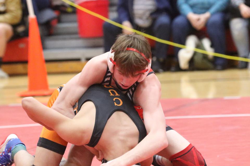 Crestview's Hayden Kuhn during a match at the Division III Plymouth Sectional on Feb. 26.