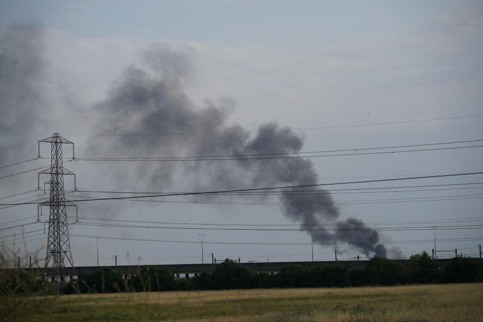 A blaze near the village of Wennington, east London. London Fire Brigade has declared a major incident due to 