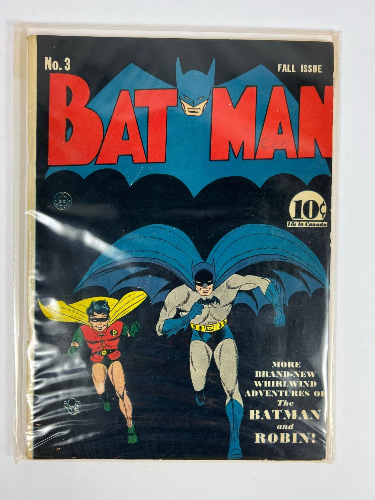 Batman No. 3 from 1940 currently has a high bid of $4,600 at the estate auction to benefit the University of New Hampshire Scholarship Fund.