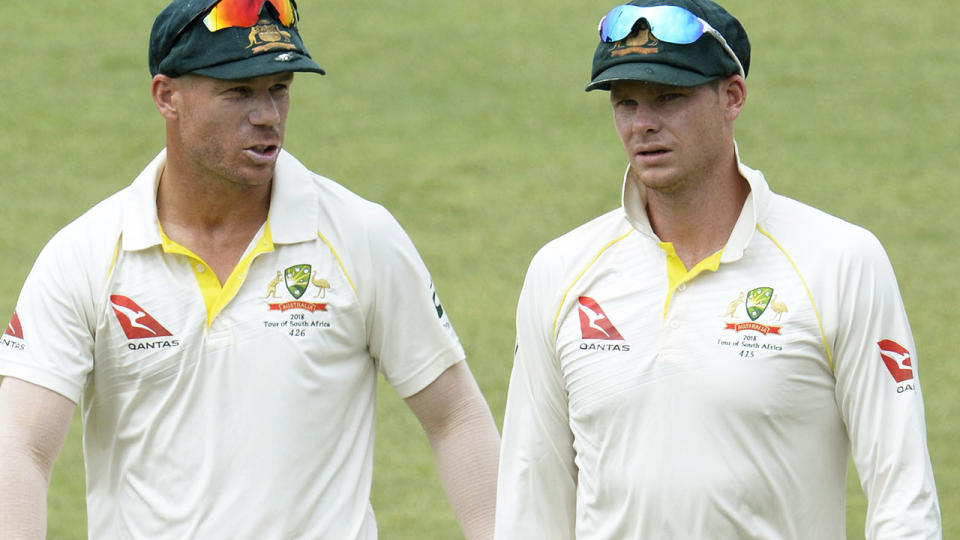 David Warner and Steve Smith in South Africa. (Photo by Lee Warren/Gallo Images/Getty Images)