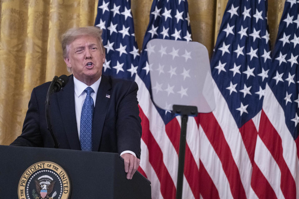 U.S. President Donald Trump speaks during an event on combatting violent crime in American cities in the East Room of the White House in Washington, D.C., U.S., on Wednesday, July 22, 2020. (Sarah Silbiger/UPI/Bloomberg via Getty Images)