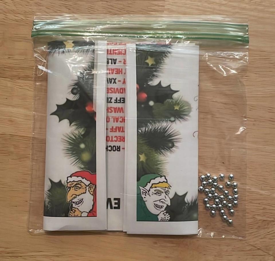 The flyers were distributed in a plastic bag filled with pellet gun ammunition.