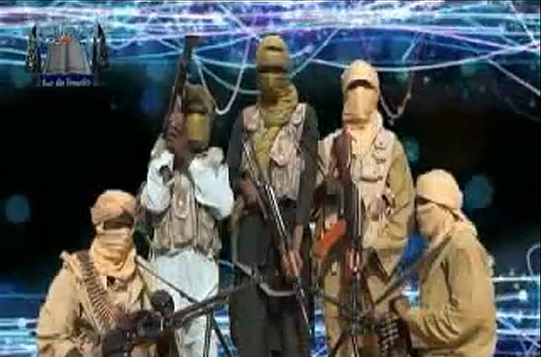 A video grab shows members of Jama'atu Ansarul Muslimina fi Biladis Sudan, the radical Islamist group known as Ansaru, is shown in November 2012