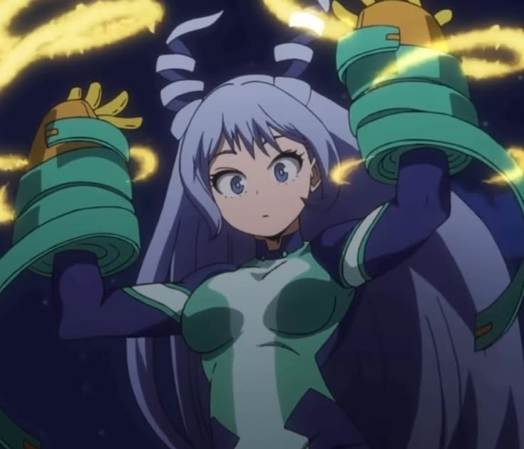 Nejire in her hero costume with a curious look on her face