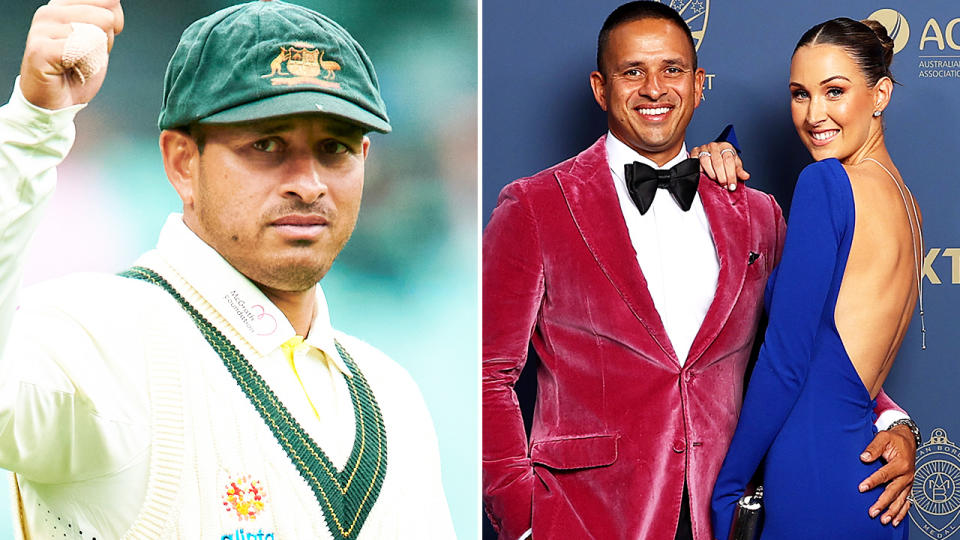 Usman Khawaja, pictured here with wife Rachel.