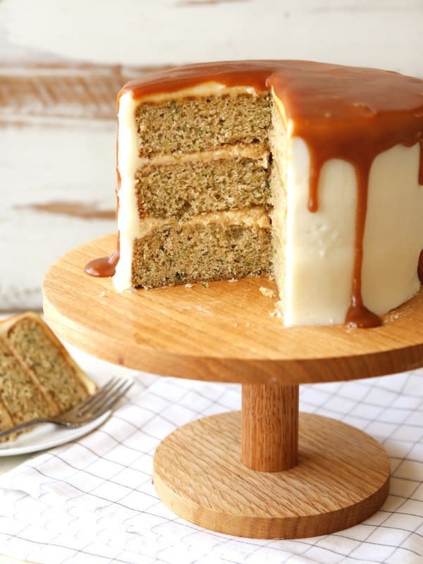 <strong>Get the <a href="https://www.completelydelicious.com/zucchini-caramel-cake-cream-cheese-buttercream/" target="_blank">Zucchini Caramel Cake with Cream Cheese Buttercream</a> recipe from Completely Delicious</strong>