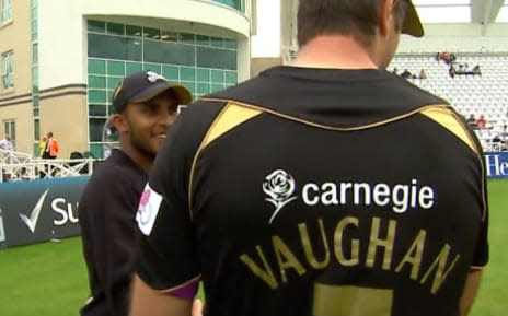 Michael Vaughan talks to Adil Rashid before Yorkshire's game at Nottinghamshire in 2009 - SKY SPORTS