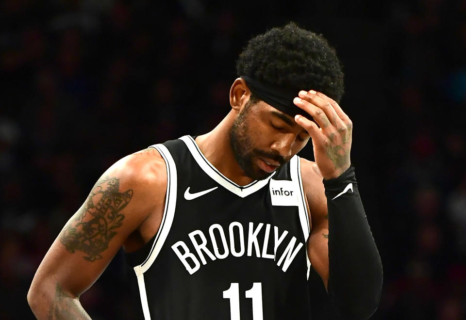 Kyrie Irving's well-documented "mood swings" are reportedly causing the Nets to feel "queasy." (Photo by Emilee Chinn/Getty Images)