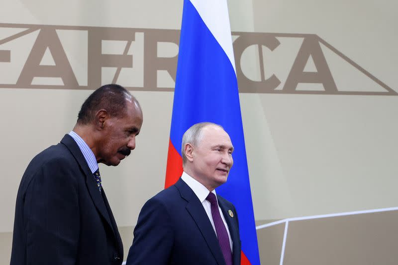 Russian President Vladimir Putin and Eritrean President Isaias Afwerki meet on the sidelines of the Russia-Africa summit in Saint Petersburg
