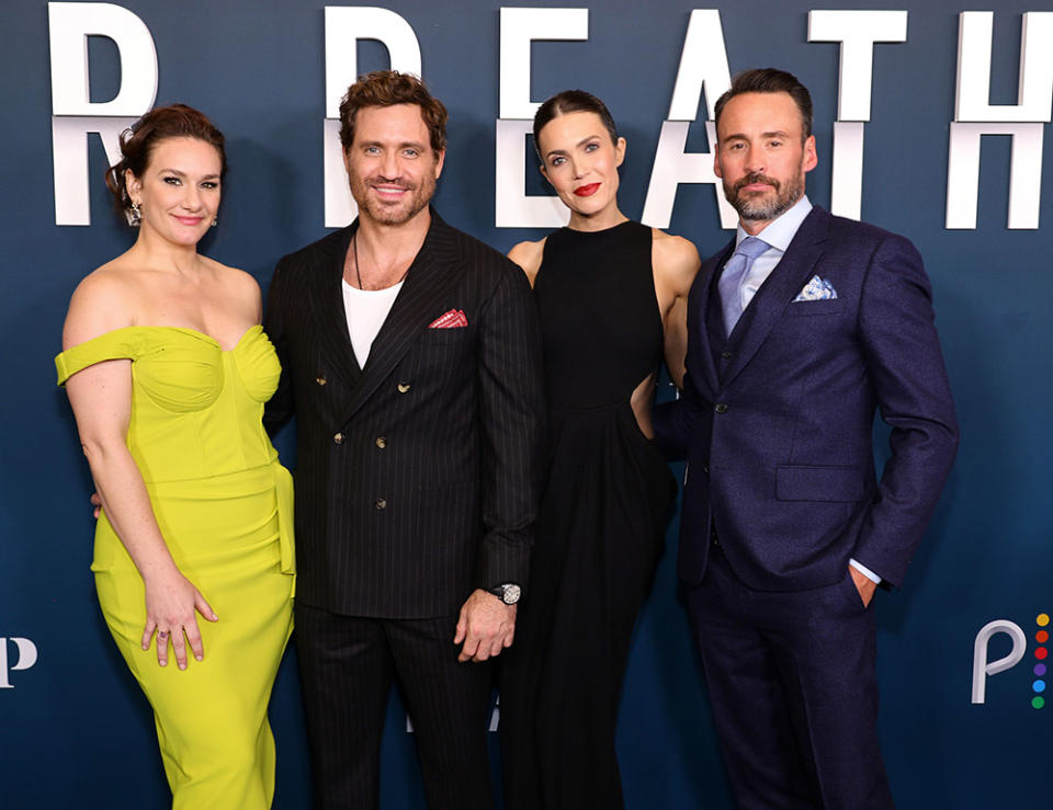 Ashley Michel Hoban, Édgar Ramírez, Mandy Moore and Patrick McManus attend the premiere of Peacock's "Dr. Death" Season 2 at Pacific Design Center on December 14, 2023 in West Hollywood, California.