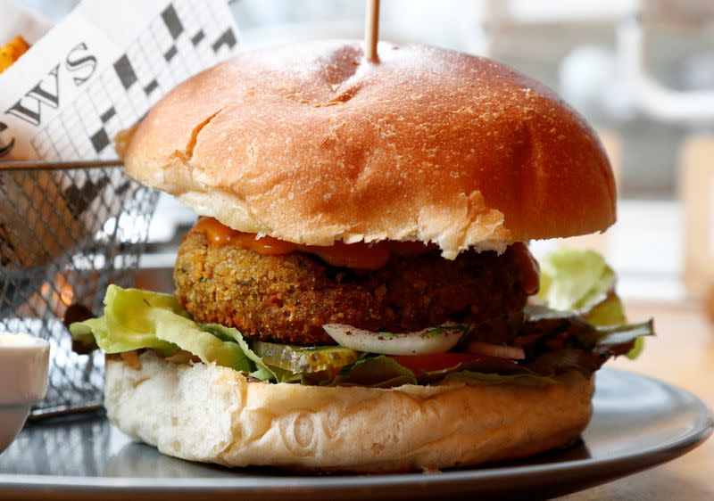 A vegetarian burger is pictured in a restaurant in Brussels