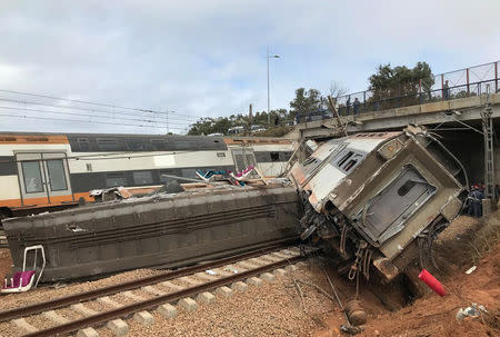 A general view shows the site of train derailment at Sidi Bouknadel near the Moroccan capital Rabat, Morocco October 16, 2018. REUTERS/Ahmed ElJechtimi