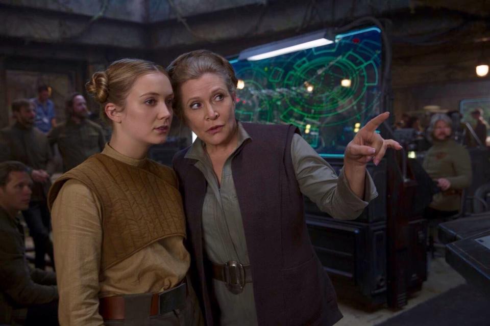 Leia plays a pivotal role in Star Wars: The Rise of the Skywalker with Billie Lourd (R) sharing scenes with her late mother (Credit: LucasFilm)