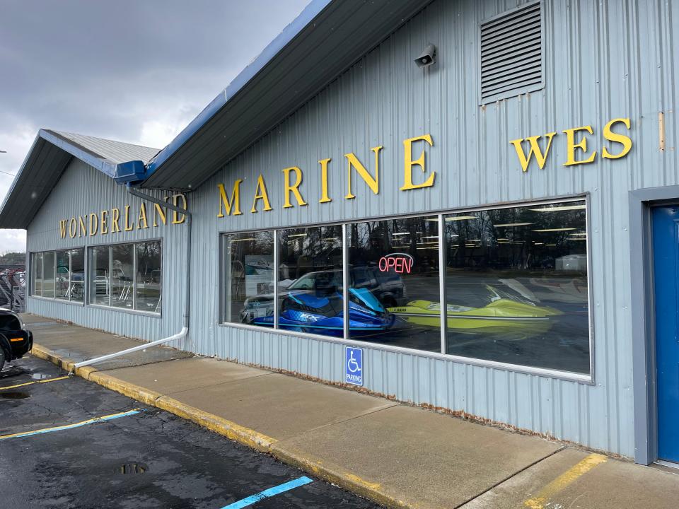 Wonderland Marine West's showroom in Genoa Township, shown Wednesday, March 29, 2023, will be razed for a new, larger showroom.