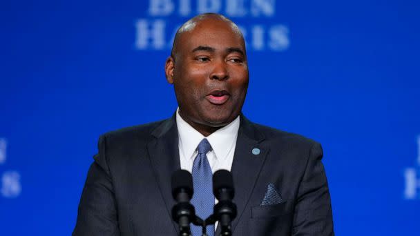 PHOTO: Democratic National Committee chair Jaime Harrison speaks at the Democratic National Committee winter meeting, on Feb. 3, 2023, in Philadelphia. (Matt Rourke/AP)