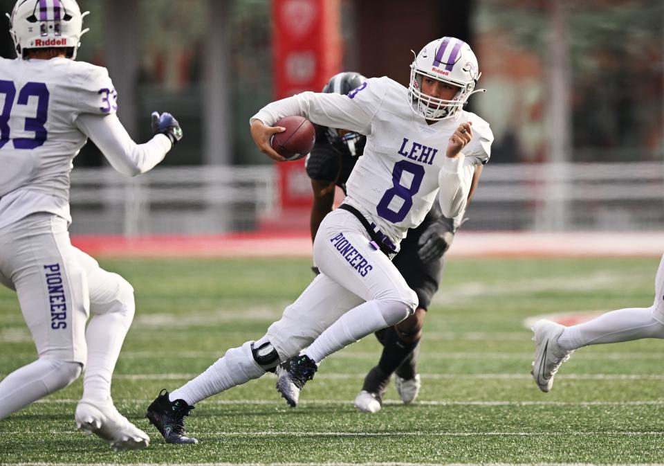 Corner Canyon and Lehi play in high school football semifinal action at Rice-Eccles Stadium in Salt Lake City on Friday, Nov. 10, 2023. | Scott G Winterton, Deseret News