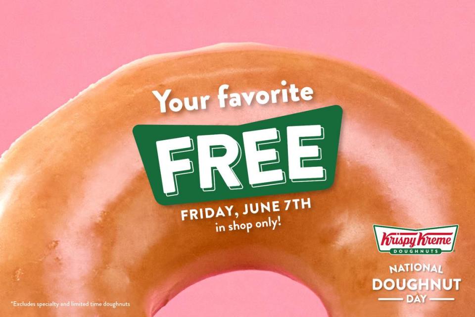 Krispy Kreme customers can get a free doughnut of choice on National Doughnut Day.