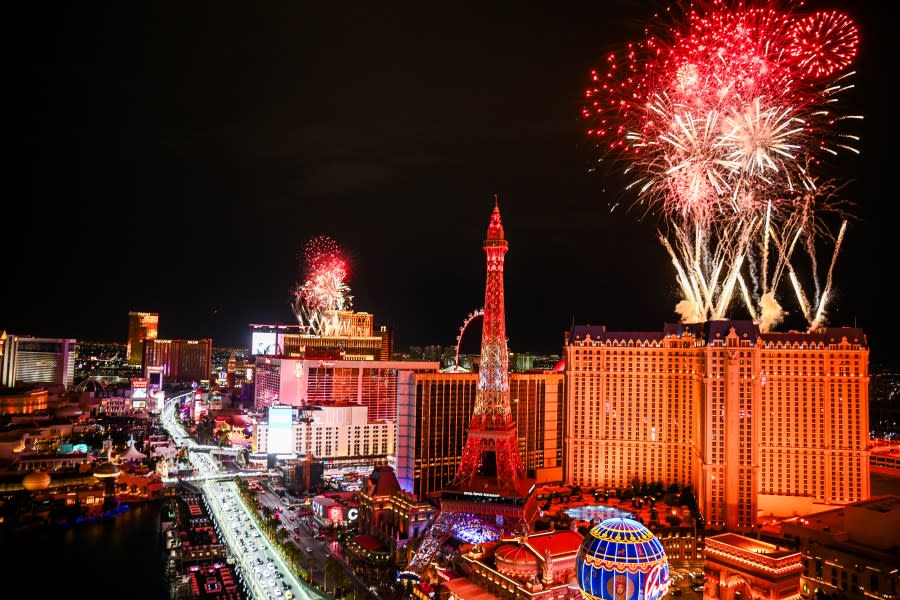 LAS VEGAS, NEVADA – NOVEMBER 15: A general view of fireworks at the Opening Ceremony during previews ahead of the F1 Grand Prix of Las Vegas at Las Vegas Strip Circuit on November 15, 2023 in Las Vegas, Nevada. (Photo by Clive Mason – Formula 1/Formula 1 via Getty Images)